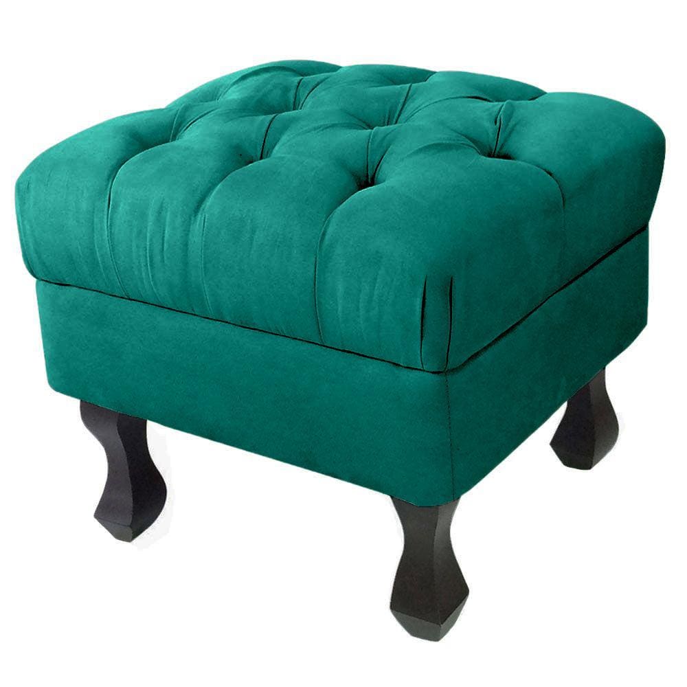 Puff Decorativo Em Captonê Retrô Luis Xv Suede Azul - LM DECOR