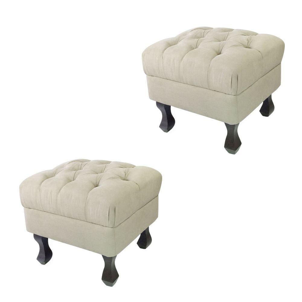 Kit 02 Puffs Decorativo Em Captonê Retrô Luis Xv Suede Bege - LM DECOR