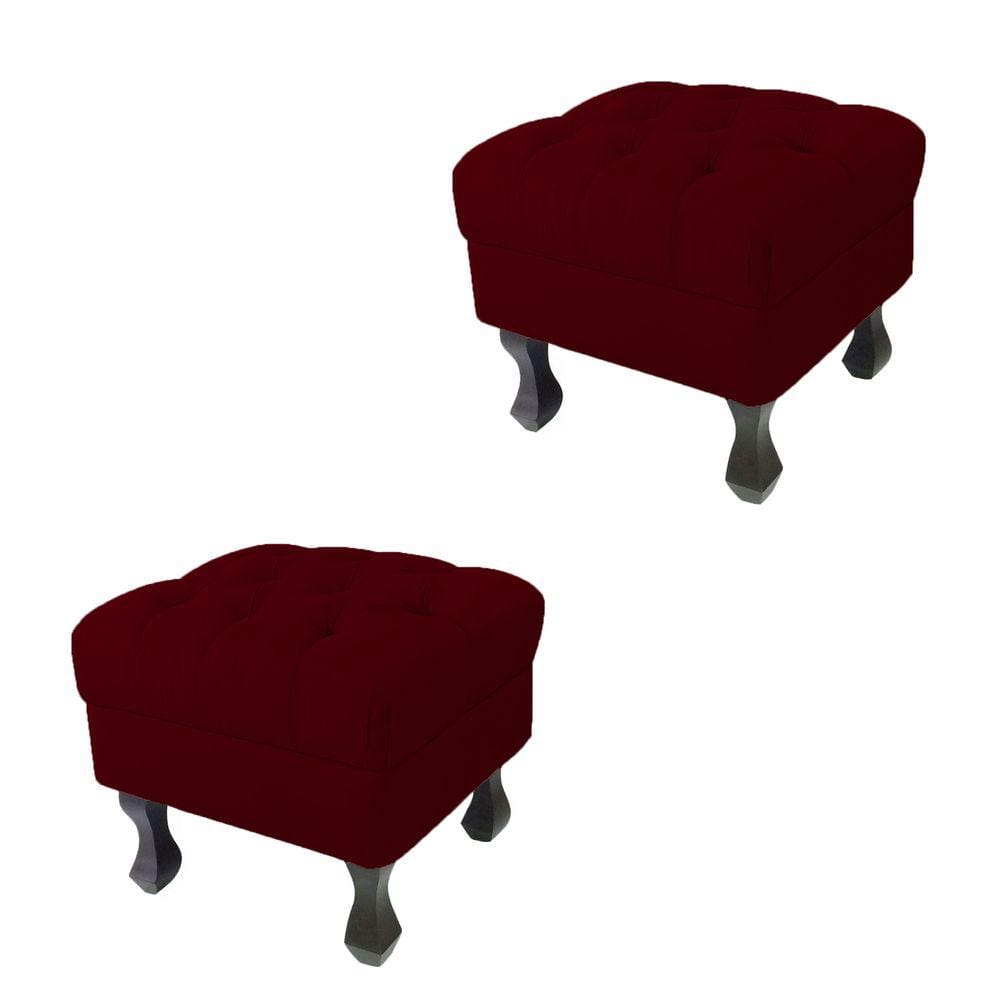 Kit 02 Puffs Decorativo Em Captonê Retrô Luis Xv Suede Bordô - LM DECOR