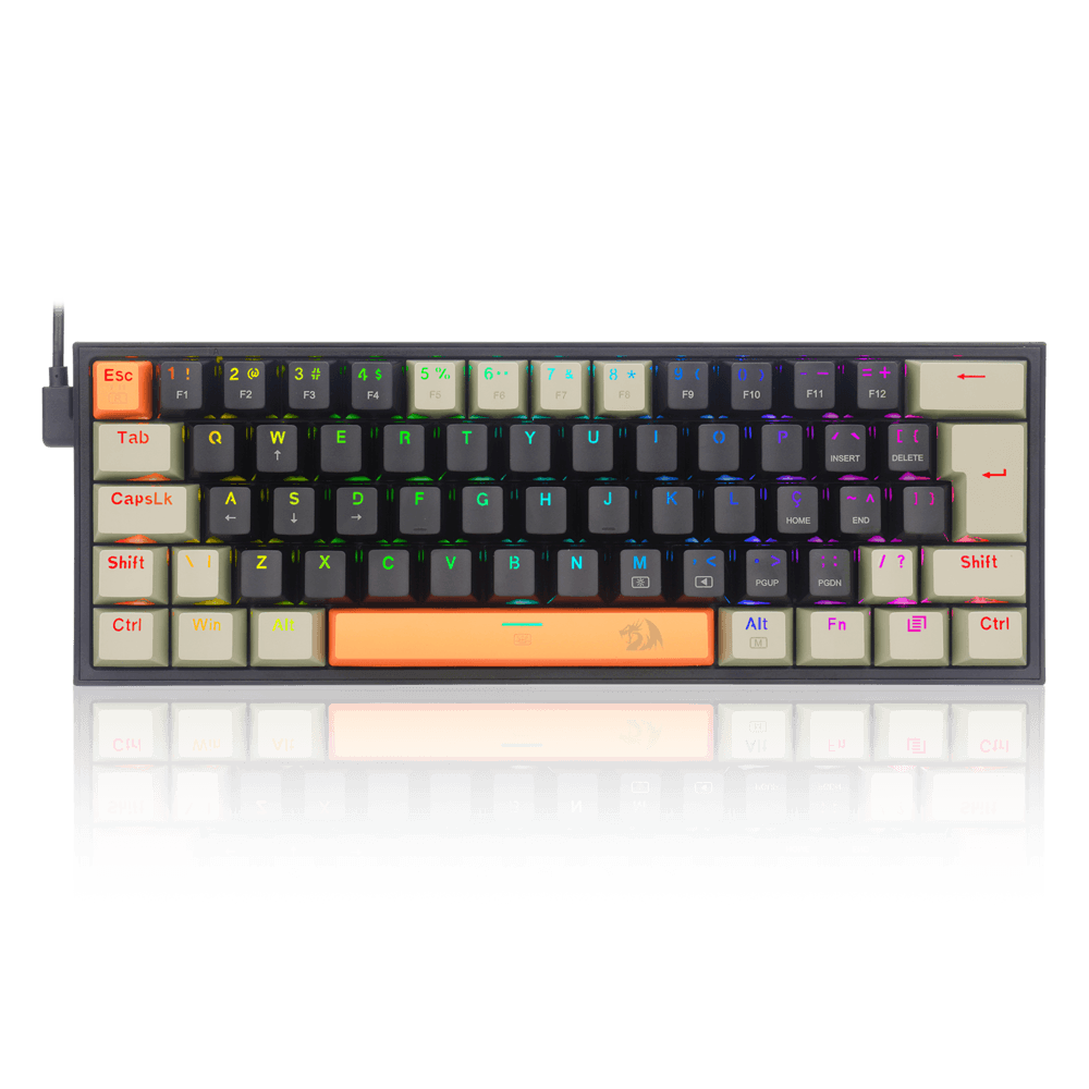 TECLADO MECANICO GAMER FIZZ RGB SWITCH BROWN REDRAGON K617-RGB-OG&BK&GY