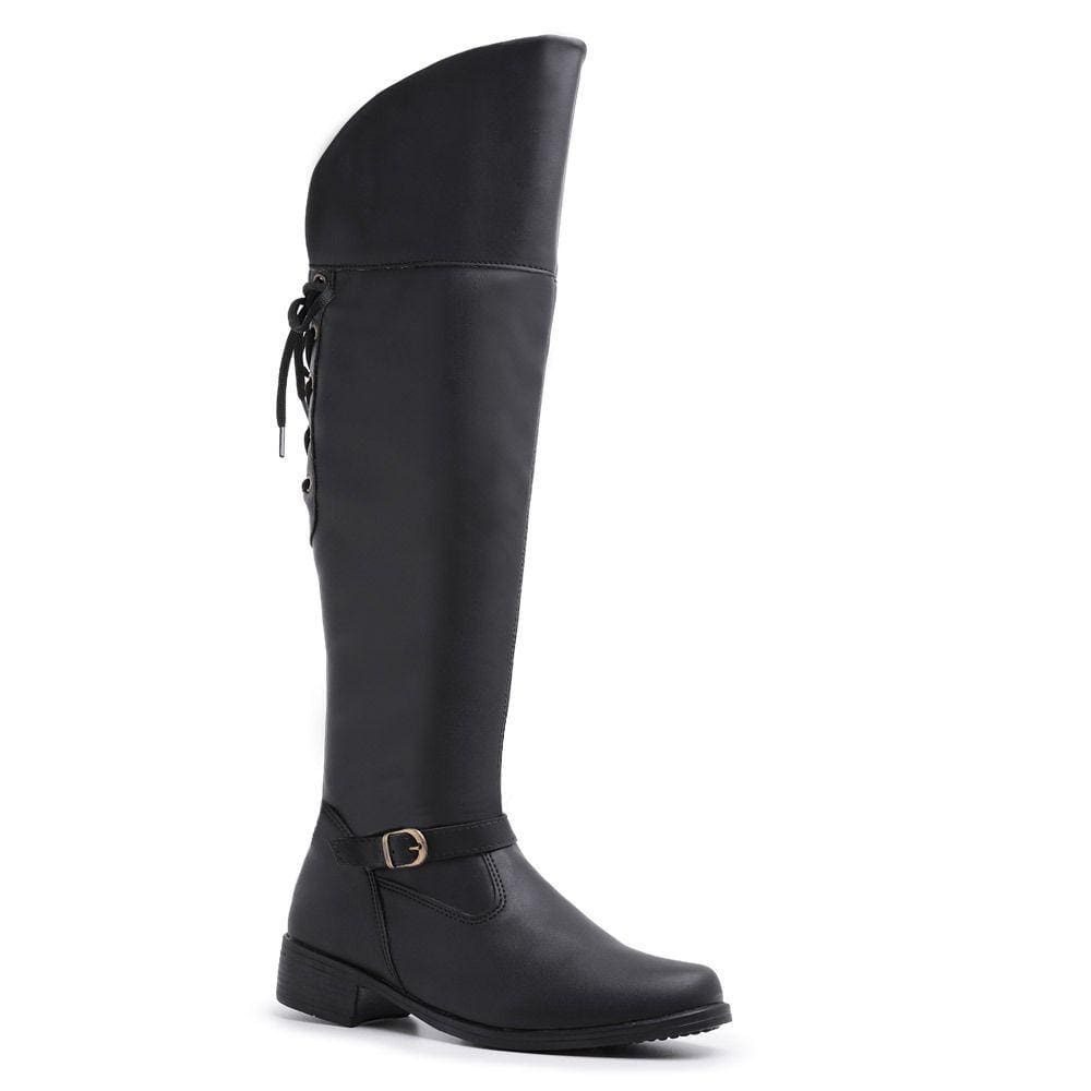 Bota Over Moda Chic Com Amarração e Fecho de Zíper Bico Redondo E Salto Grosso