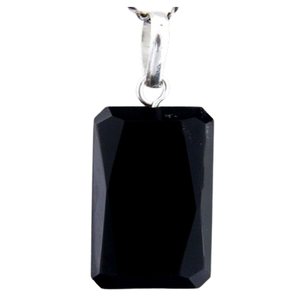 Colar Onix Preto Facetado Manual Prata 950 Pino e Perinha