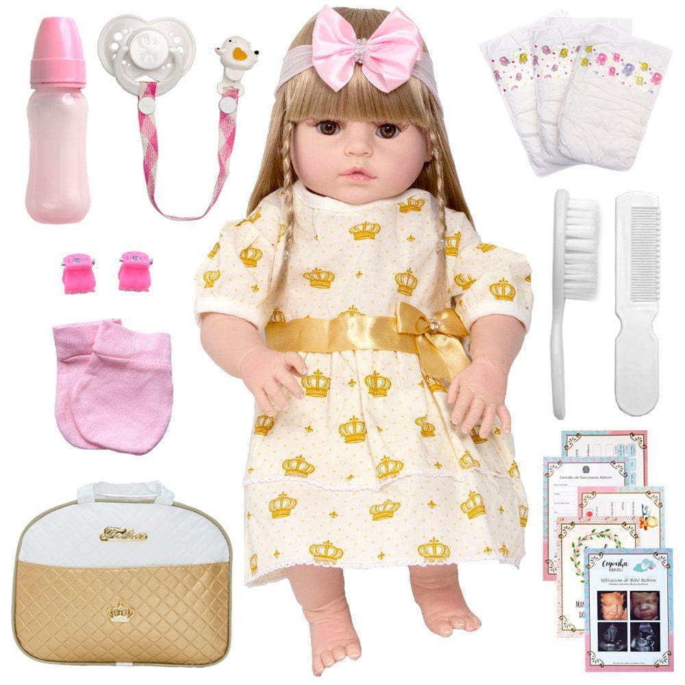 Boneca bebe reborn realista de silicone npk 50cm manuela 1500067459