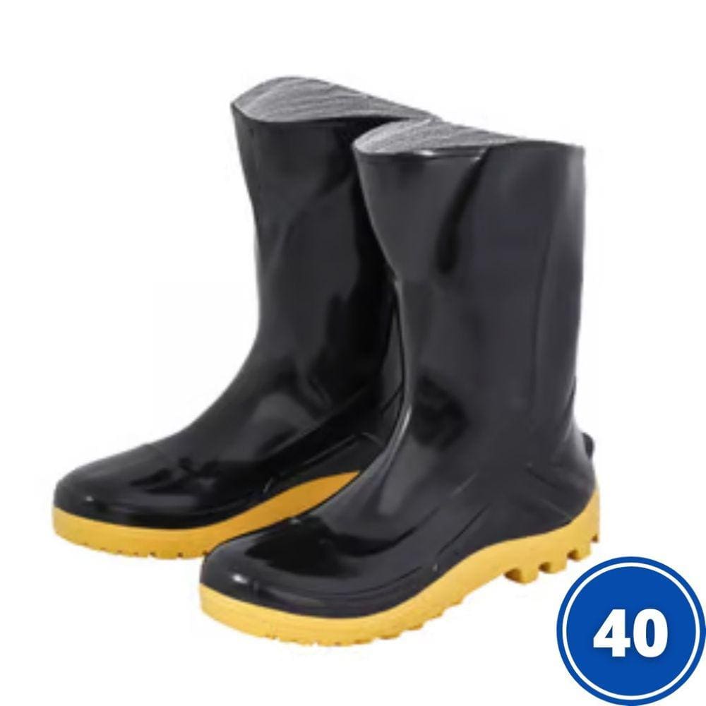 Bota Pvc Sem Forro Marluvas Cano Médio Preta/Amarelo Nº40