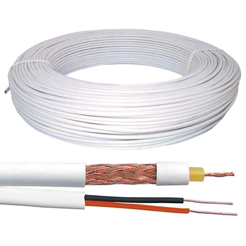 Cabo Coaxial Telecam Rf 4Mm 80% Liga Cobre +2X26Awg Branco 100 Metros