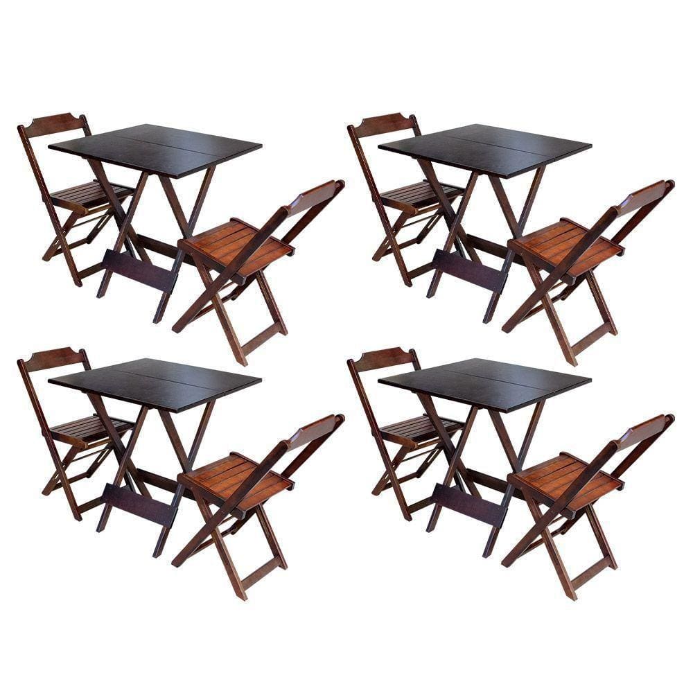 Kit 4 Jogos De Mesa Dobravel Com 2 Cadeiras De Madeira 70x70 - Imbuia