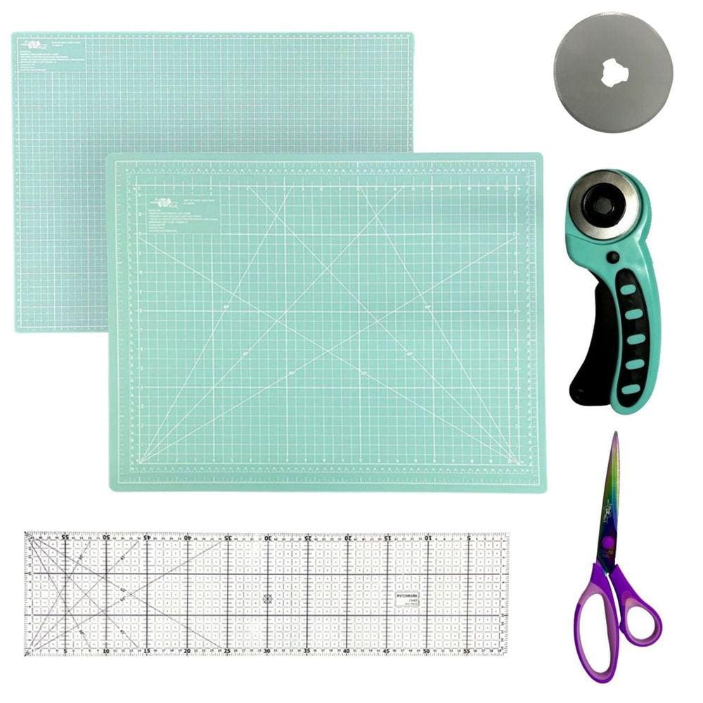 Kit Base de Corte Grande Placa Apoio para Mesa A1 60x90cm Tesoura de Titânio Régua de Acrílico15x60 Cortador de Tecido 45mm