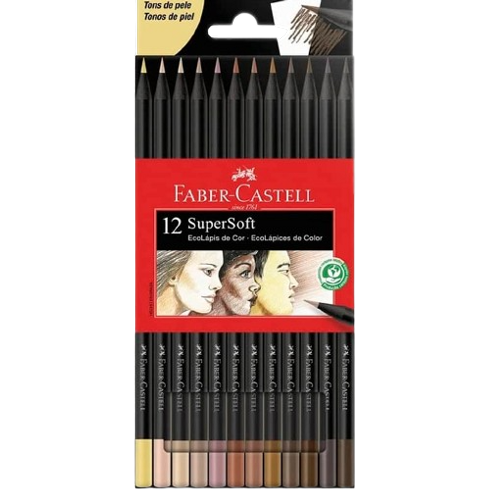 Lápis de Cor Supersoft Faber-Castell 12 Cores Tons de Pele