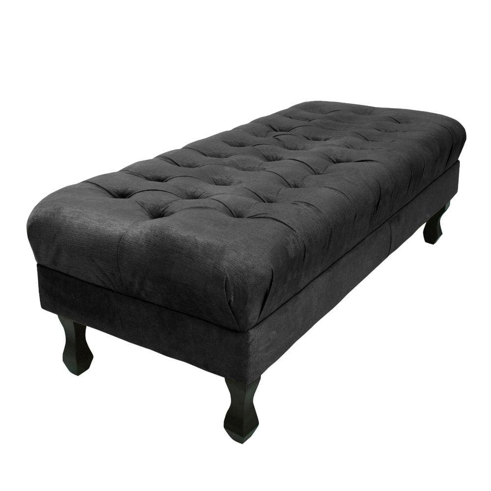 Puff Decorativo Retrô Luis Xv Capitonê 1 Metro Suede Preto