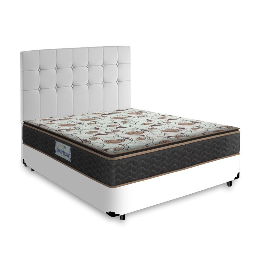 Cama Box + Cabeceira Cassis Branca e Colchão D45 Casal - Probel - Guarda-Costas Proforce Plus 138cm