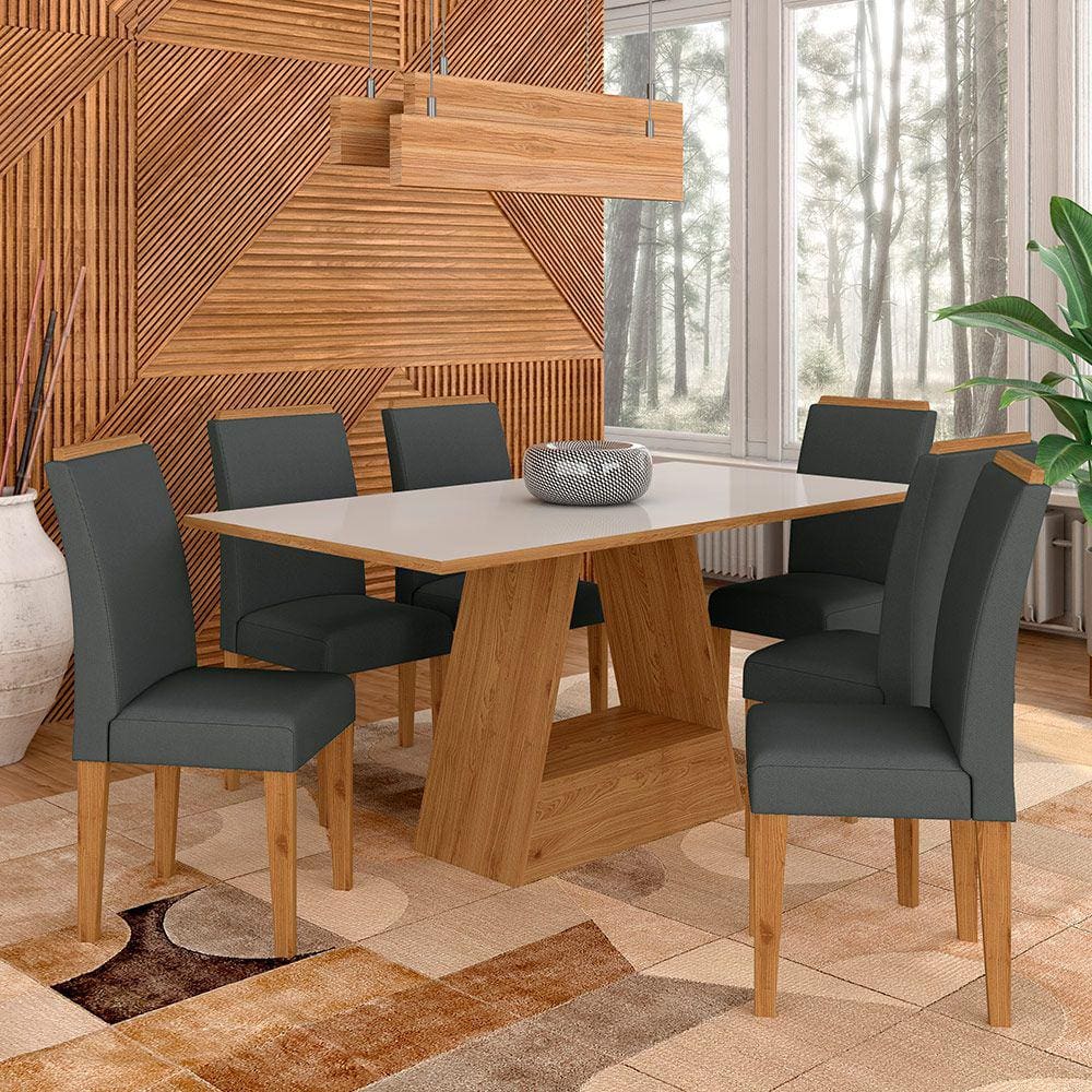 Mesa Com 6 Cadeiras Pierre 1,60 Cin/off White/cinza - Móveis Arapongas