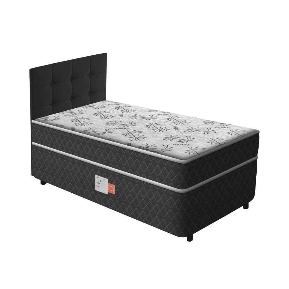 Cama Box Conjugada Solteiro Ortopédica D26 Unique + Cabeceira Cassis Preta