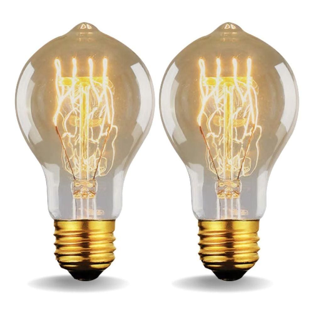 2 Lâmpada Filamento Carbono Bulbo A19 Vintage Retro Edison