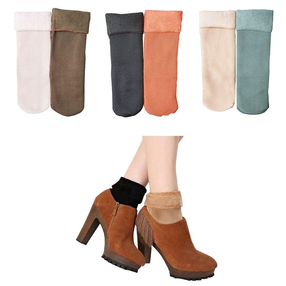 Meia Feminina Térmica Canelada com Pelúcia Fleece: Kit 2 pares Cano Médio