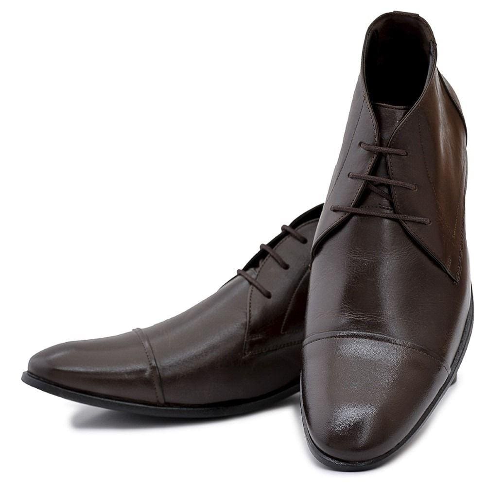 Bota Social Couro Cano Curto Masculina de Amarraçao Bico Redondo Moderna