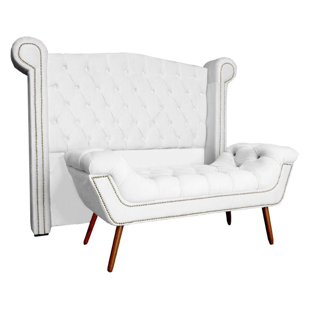 Conjunto Sienna Cabeceira e Recamier King 195 Cm Corano Branco - LM DECOR