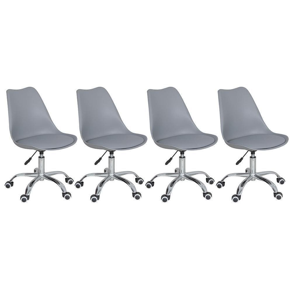 Kit 4 Cadeiras Com Rodízios Tulipa Office Escritório Cinza Claro Cinza Claro