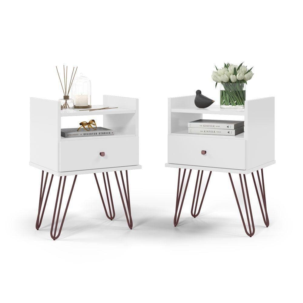 Conjunto Mesa De Cabeceira Bill Estilo Industrial 1 Gaveta