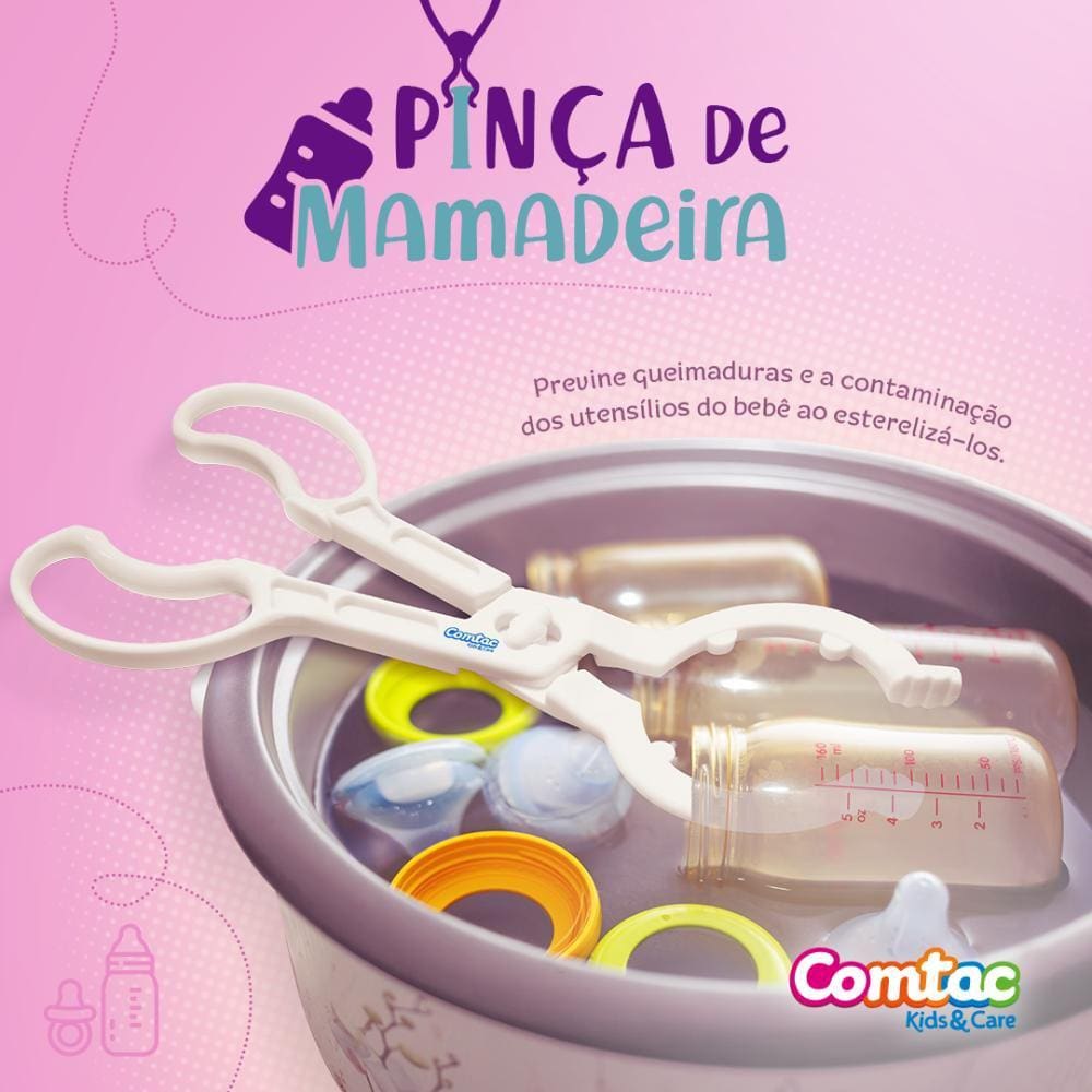 Escova Rosa e Pinça para Mamadeiras e Copos Comtac Kids 1363