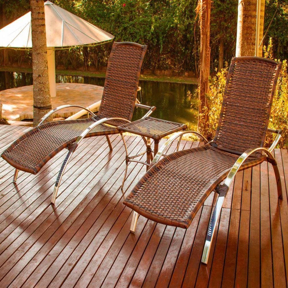 2 Espreguiçadeiras Caiobá E Mesa Em Alumínio - Piscina, Jardim Tabaco