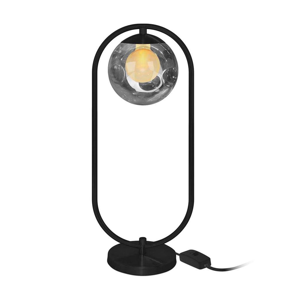 Abajur Luminaria de Mesa de Luxo Aro Preto Harmony Fumê