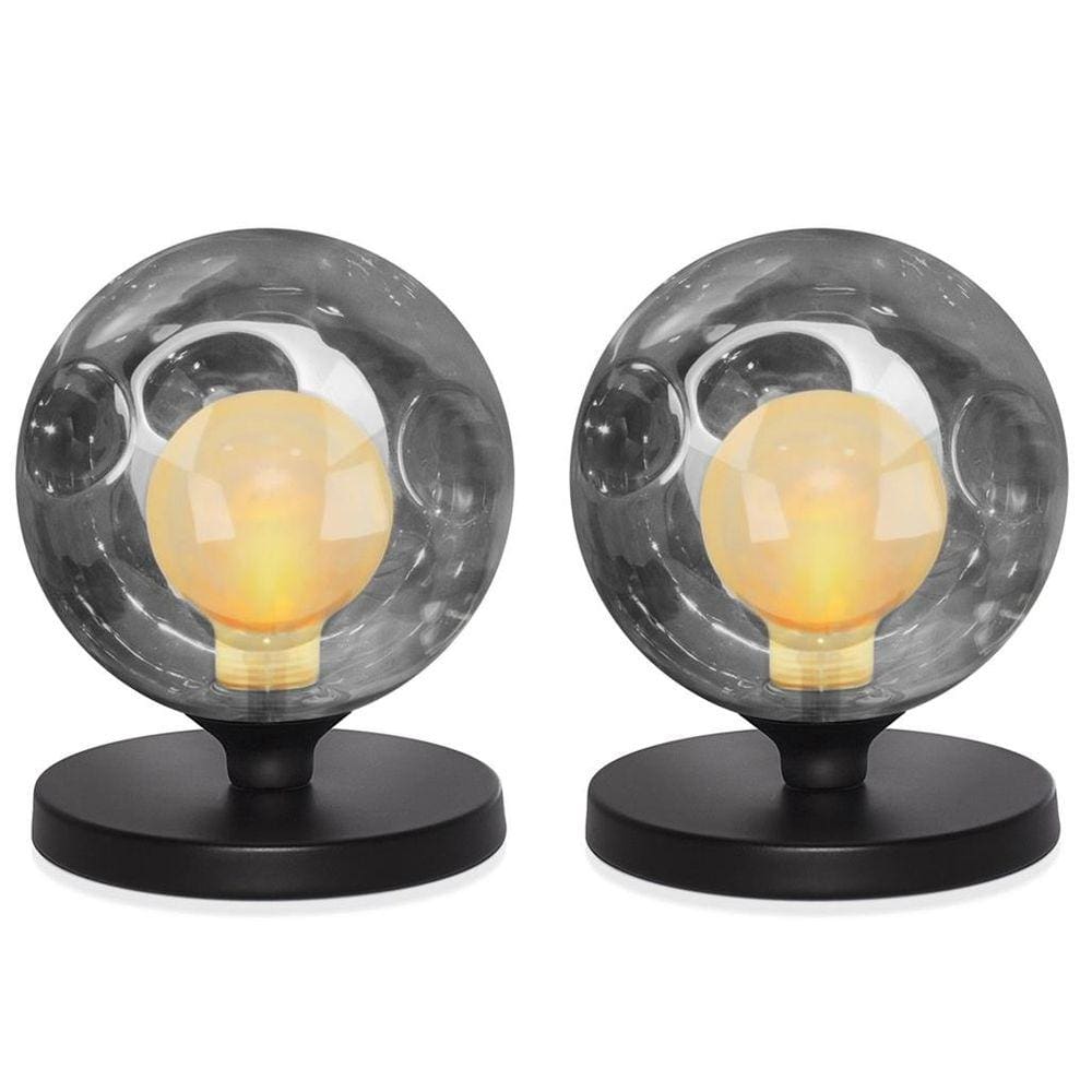 2 Luminárias de mesa Globo Harmony Fumê Base Redonda Preta