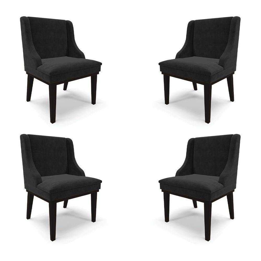 Kit 4 Cadeiras Decorativas Sala De Jantar Base Fixa De Madeira Firenze Suede Preto G19 - Gran Belo