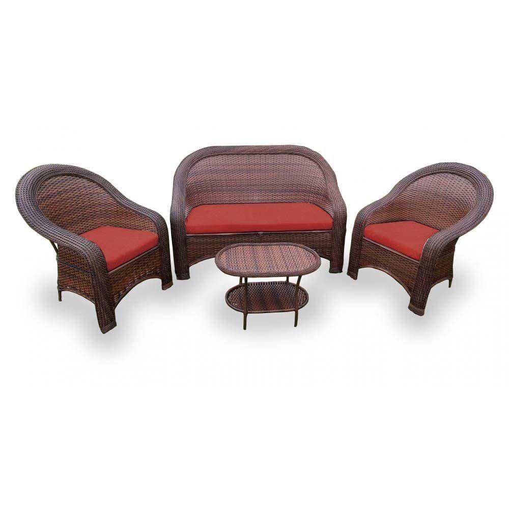 Conjunto De Sofá Fibra Sintética Karibe-1 Sofá 2L+2 Poltronas+1 Mesa Centro- Duna Vermelho
