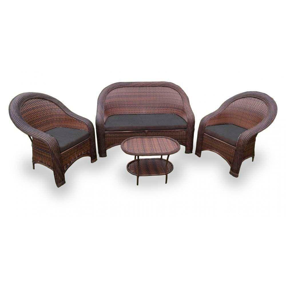 Conjunto De Sofá Fibra Sintética Karibe-1 Sofá 2L+2 Poltronas+1 Mesa Centro- Duna Preto