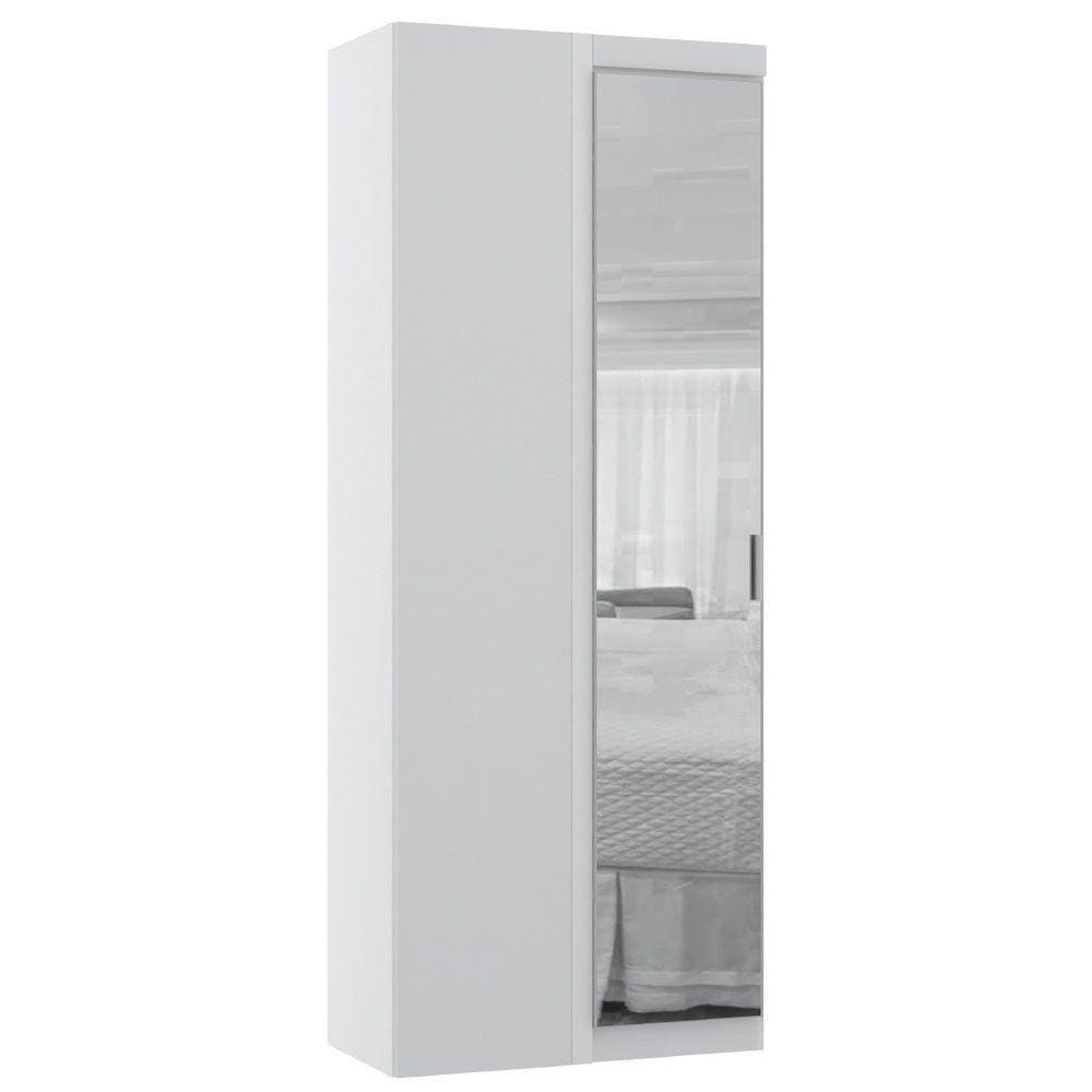 Guarda Roupa De Canto Reto Modulado 90cm 1 Porta Com Espelho Alpes Luciane Móveis Branco Pf