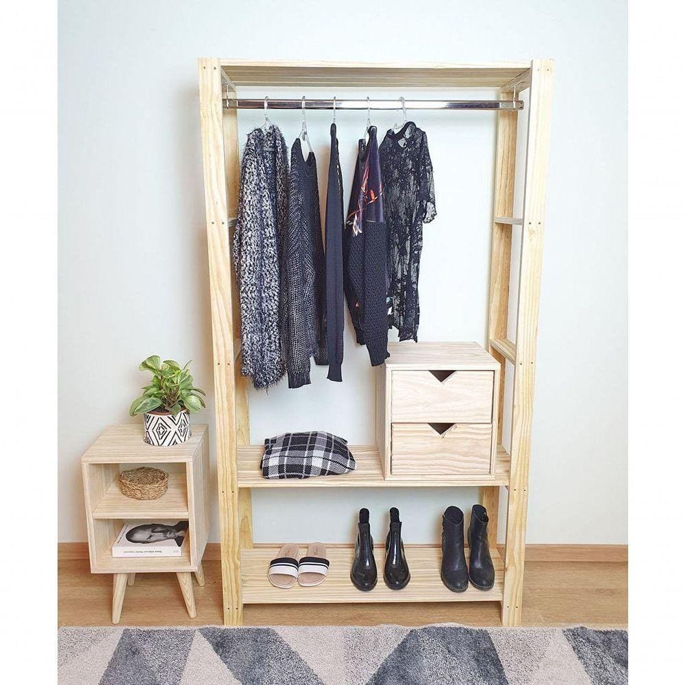 Guarda-roupa Closet Mini Macapá 180x100x33 Em Madeira De Pinus Natural