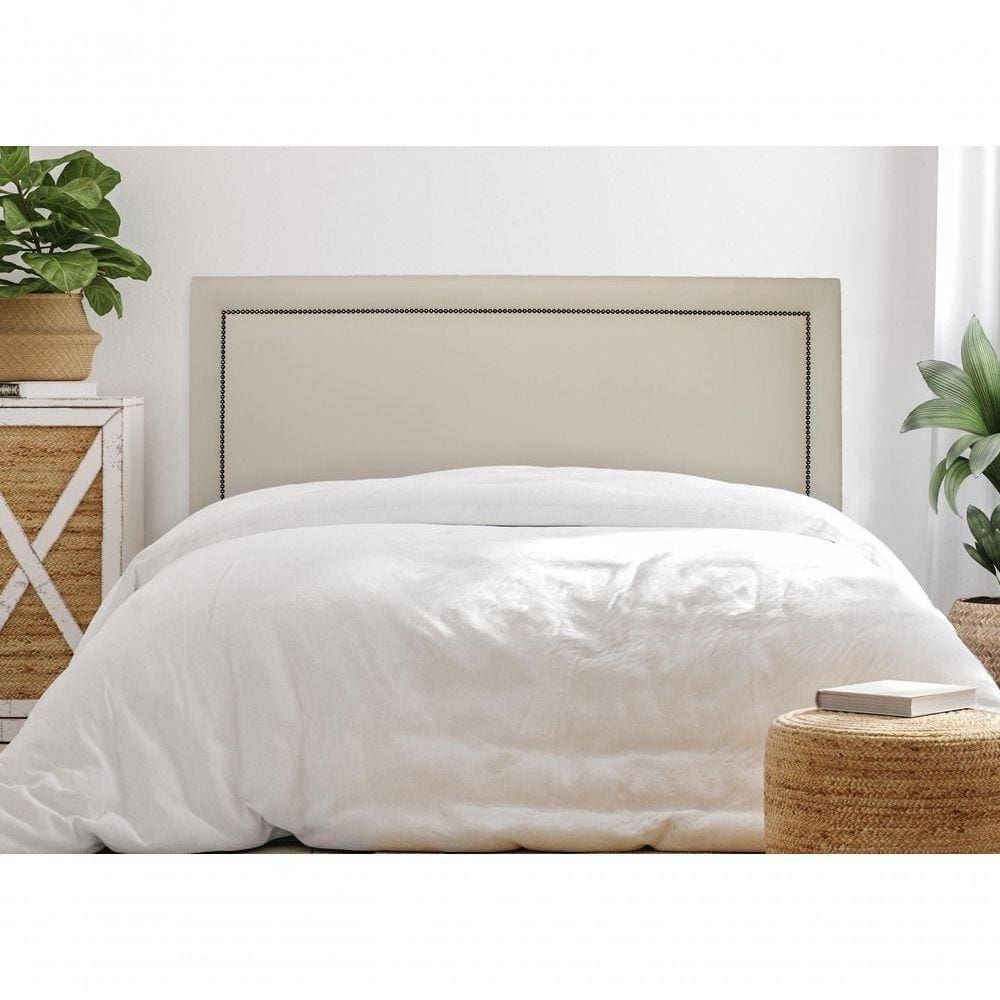 Cabeceira Queen Reta Luxo 160x60 Courino Off White - Tachas Fumê