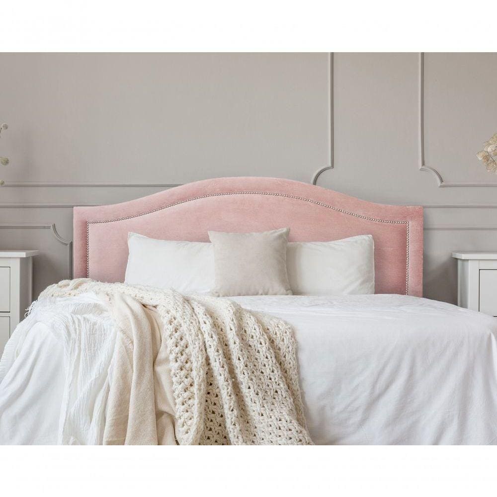 Cabeceira Casal Curva Luxo 140x60 Veludo Rosê - Tachas Prata