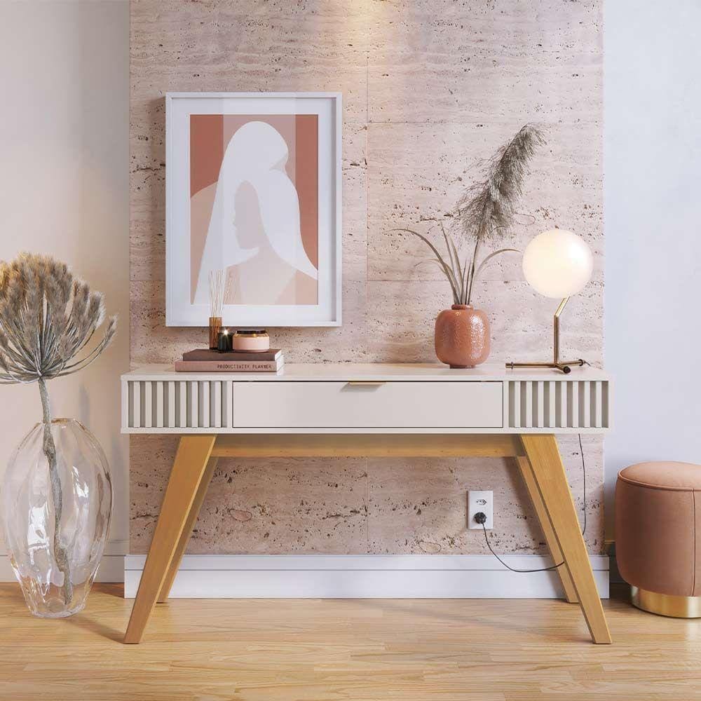 Aparador Decorativo 136cm Ripado Com Gaveta Itacaré Off White G73 - Gran Belo