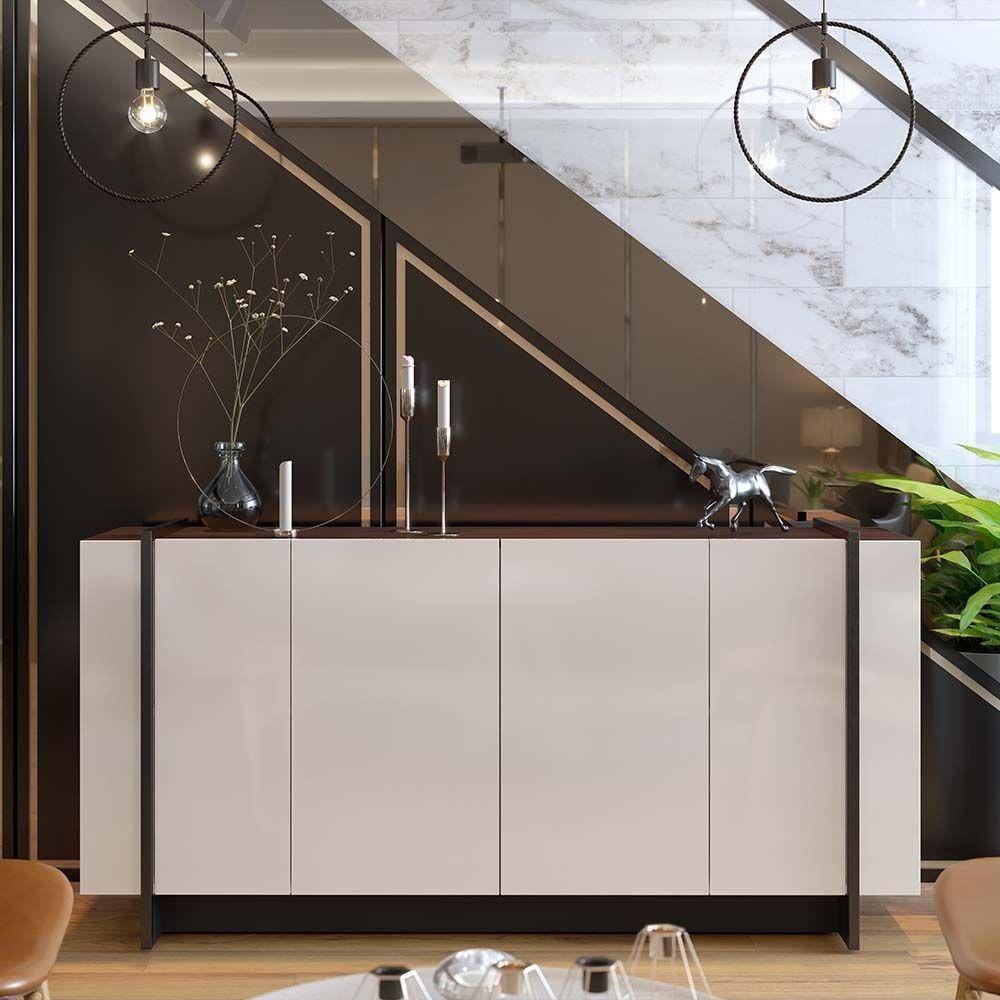 Buffet Aparador Decorativo 160cm Destin Off White/preto G73 - Gran Belo