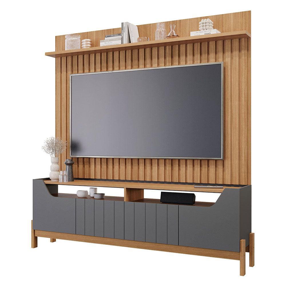 Estante Home Theater para TV 70 com 4 Portas Moema Permóbili Grafite/Nature - 100% MDF