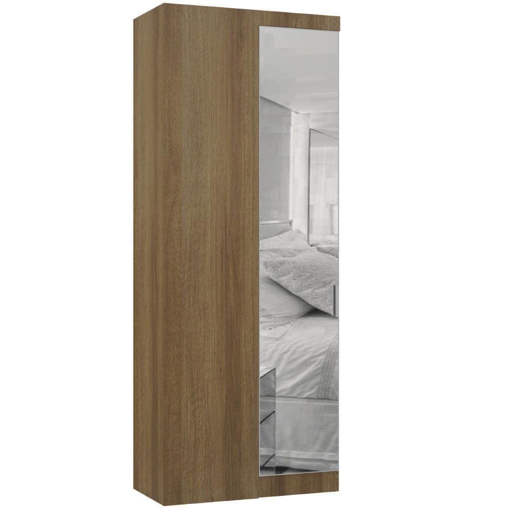 Guarda Roupa De Canto Reto Modulado 90cm 1 Porta Com Espelho Paris Luciane Móveis Avelã Pf