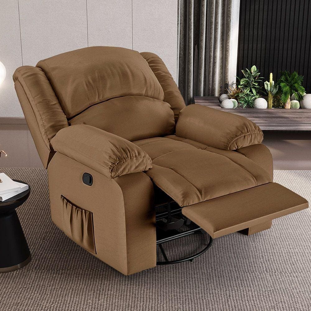 Poltrona Do Papai Reclinável Sala De Cinema Madrid Glider Manual Giratória Pu Caramelo G23