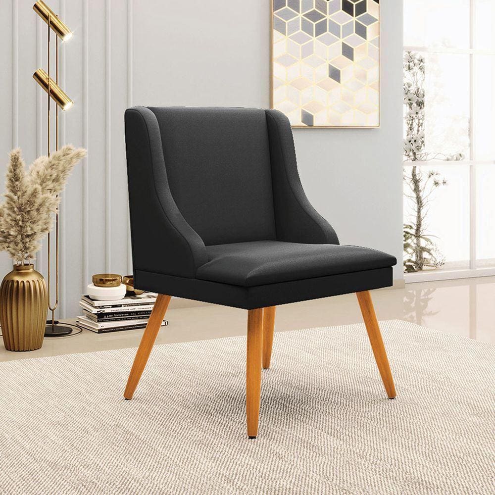 Cadeira Decorativa Sala De Jantar Pés Palito De Madeira Firenze Pu Preto Fosco/natural G19