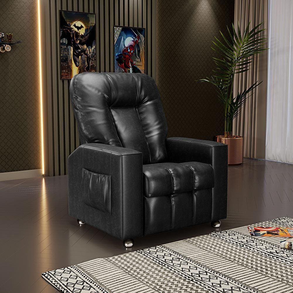 Poltrona Do Papai Reclinável Sala De Cinema Pequim Manual Pu Preto G23 - Gran Belo