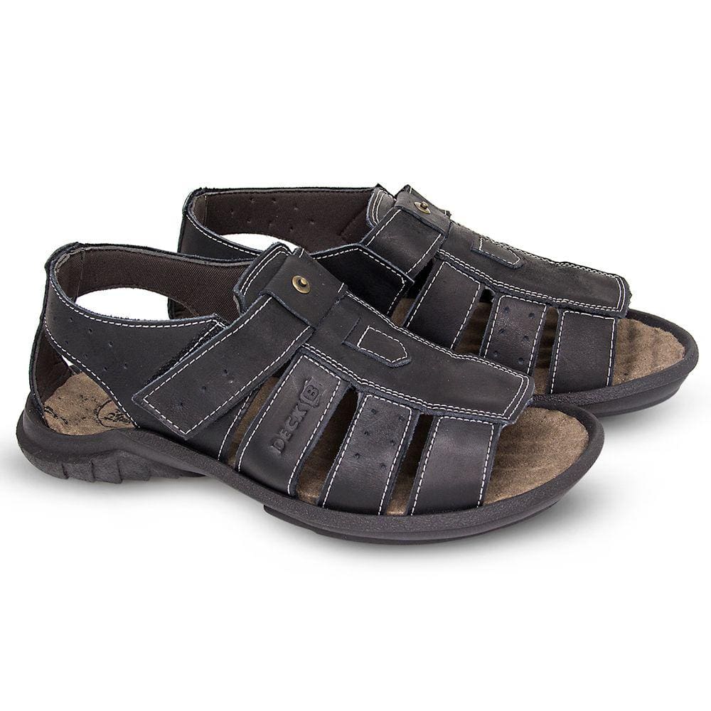 Sandália Papete Masculina de Couro Preto 980
