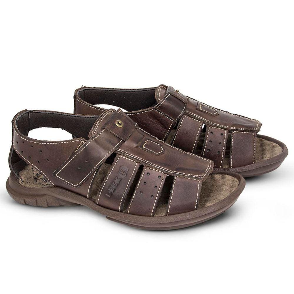 Sandália Papete Masculina de Couro Marrom 980