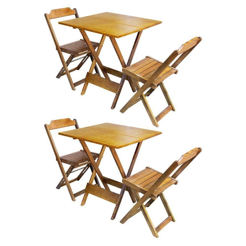 Kit 2 Conjuntos De Mesa Dobravel Com 2 Cadeiras De Madeira 70x70 - Mel