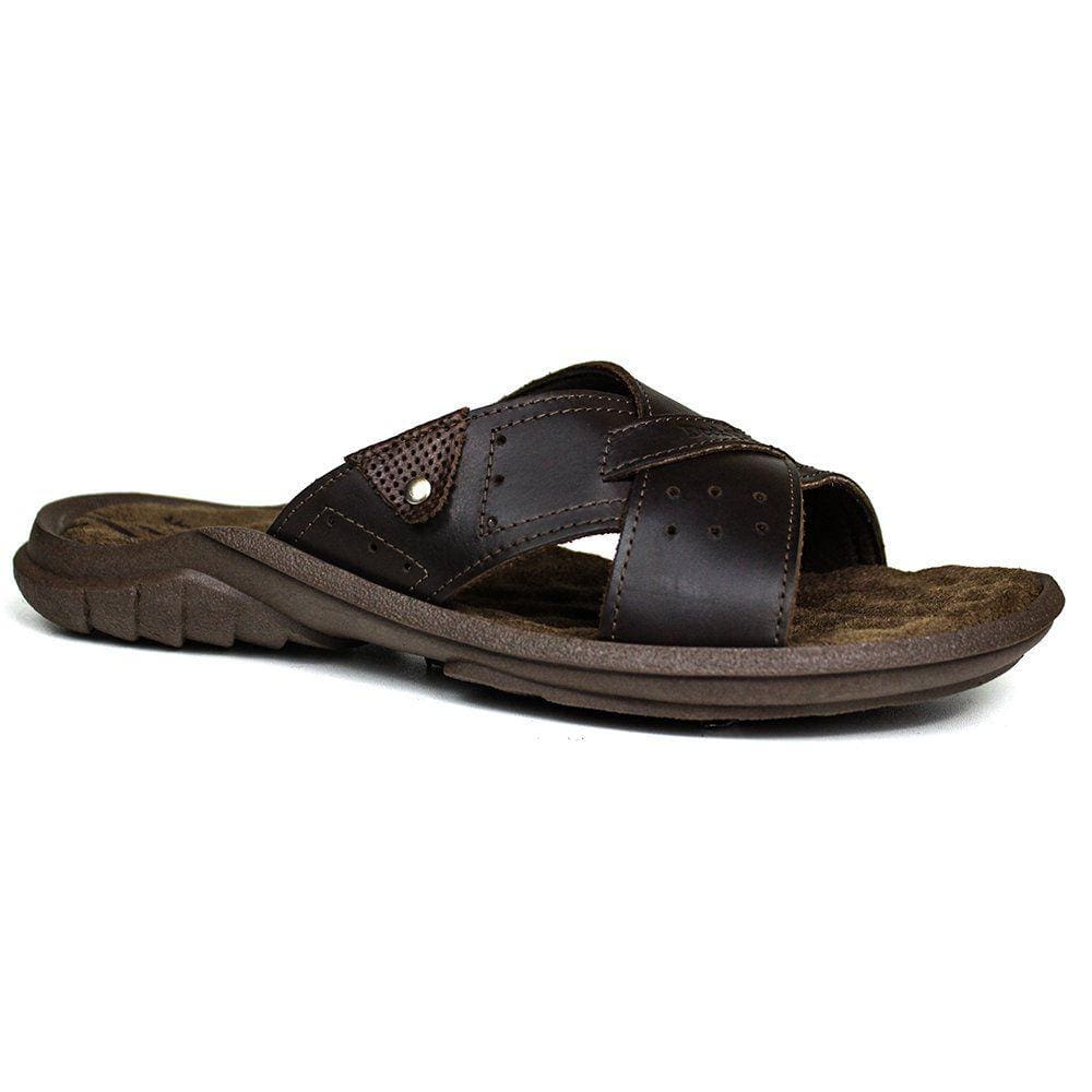Chinelo Masculino de Couro Marrom 5200
