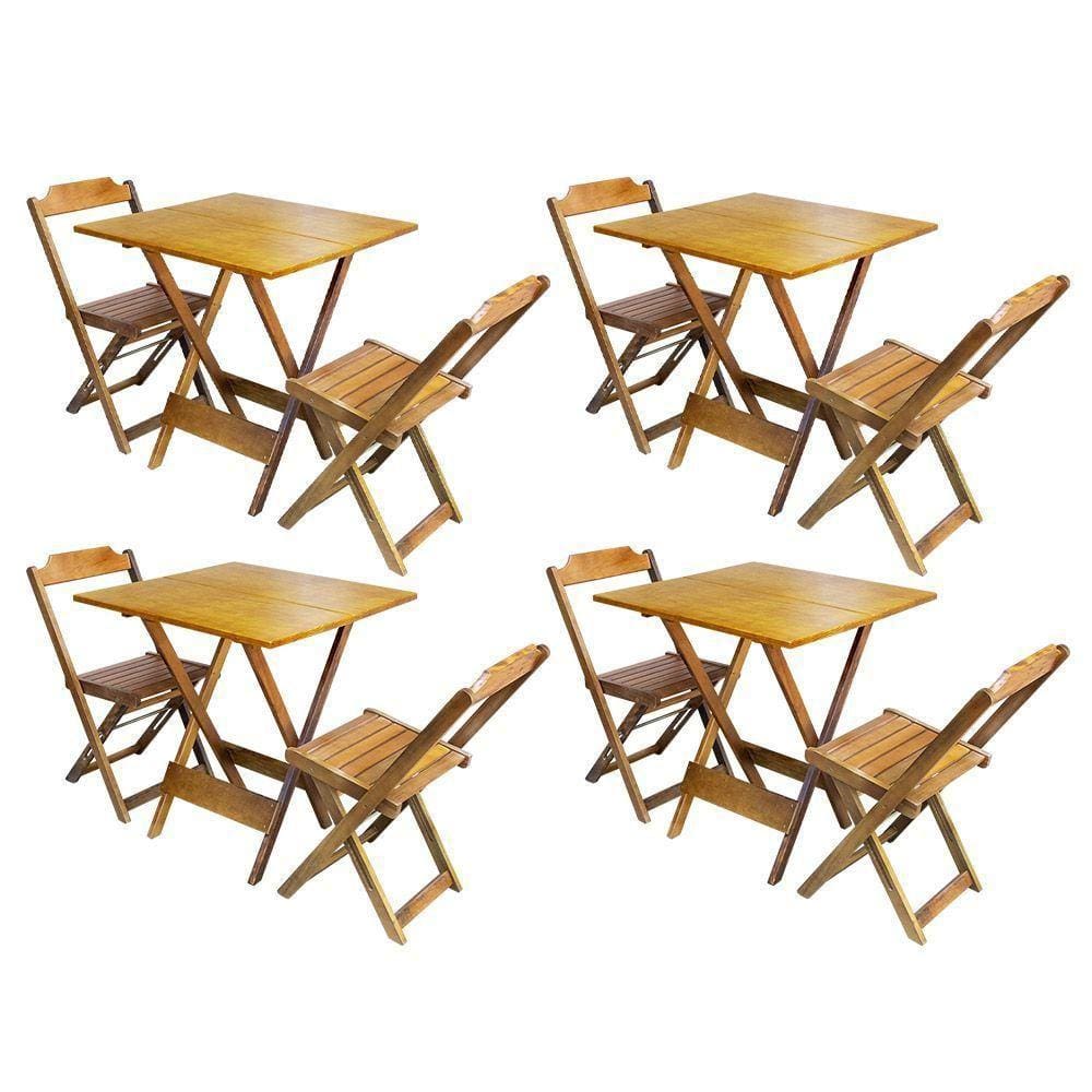 Kit 4 Jogos De Mesa Dobravel Com 2 Cadeiras De Madeira 70x70 Ideal Para Bar E Restaurante - Mel