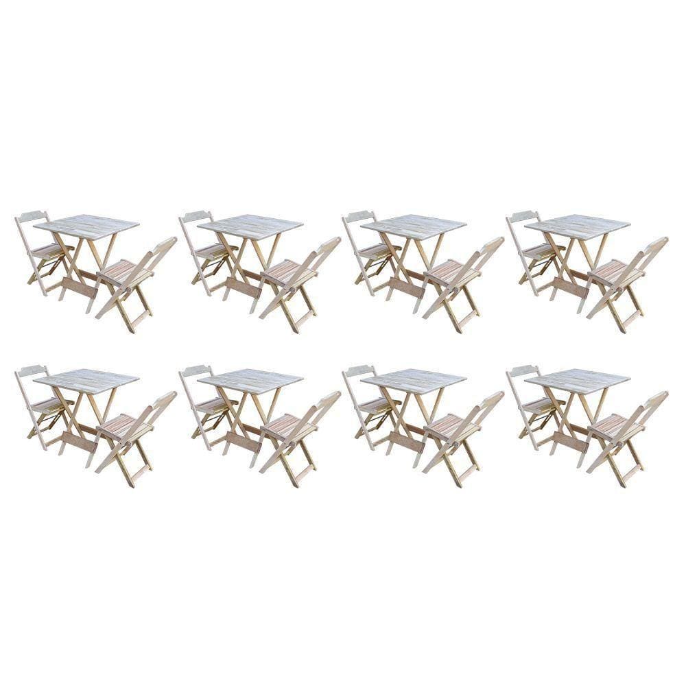 Kit 8 Jogos De Mesa Dobravel Com 2 Cadeiras De Madeira 70x70 Ideal Para Bar E Restaurante - Sem Pint