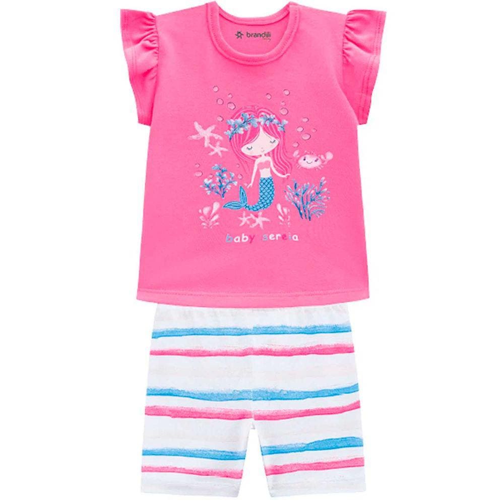 Conjunto Infantil Manga Curta Meia Malha Sereia Feminino Brandili Baby Ref:34341 P/G