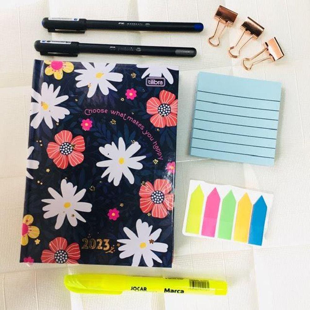 Kit Escritório Agenda Canetas Marcador Bloco