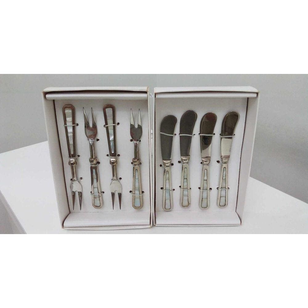 Conjunto Petiscos Garfos e Espátulas Prata Inox Madrepérola