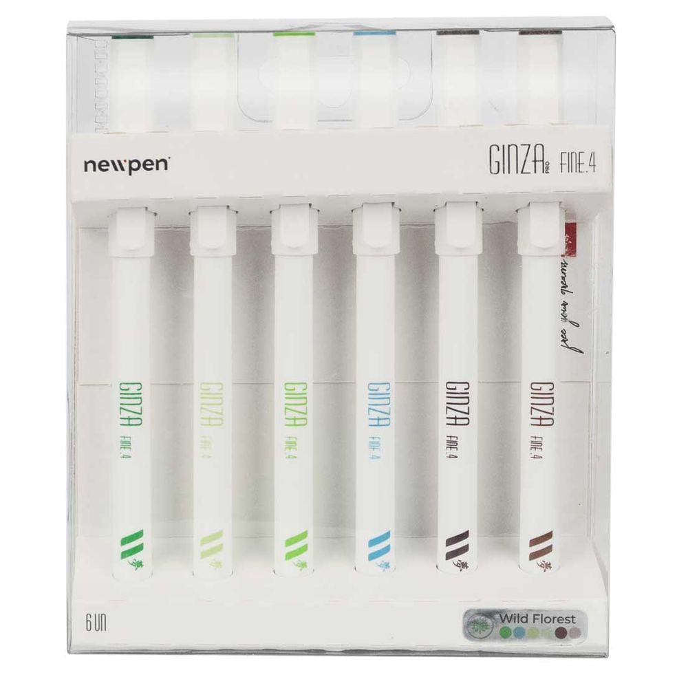 Kit 6 Caneta Ginza Pro Fine.4 Fine Line Ponta Fina 0.4mm Newpen